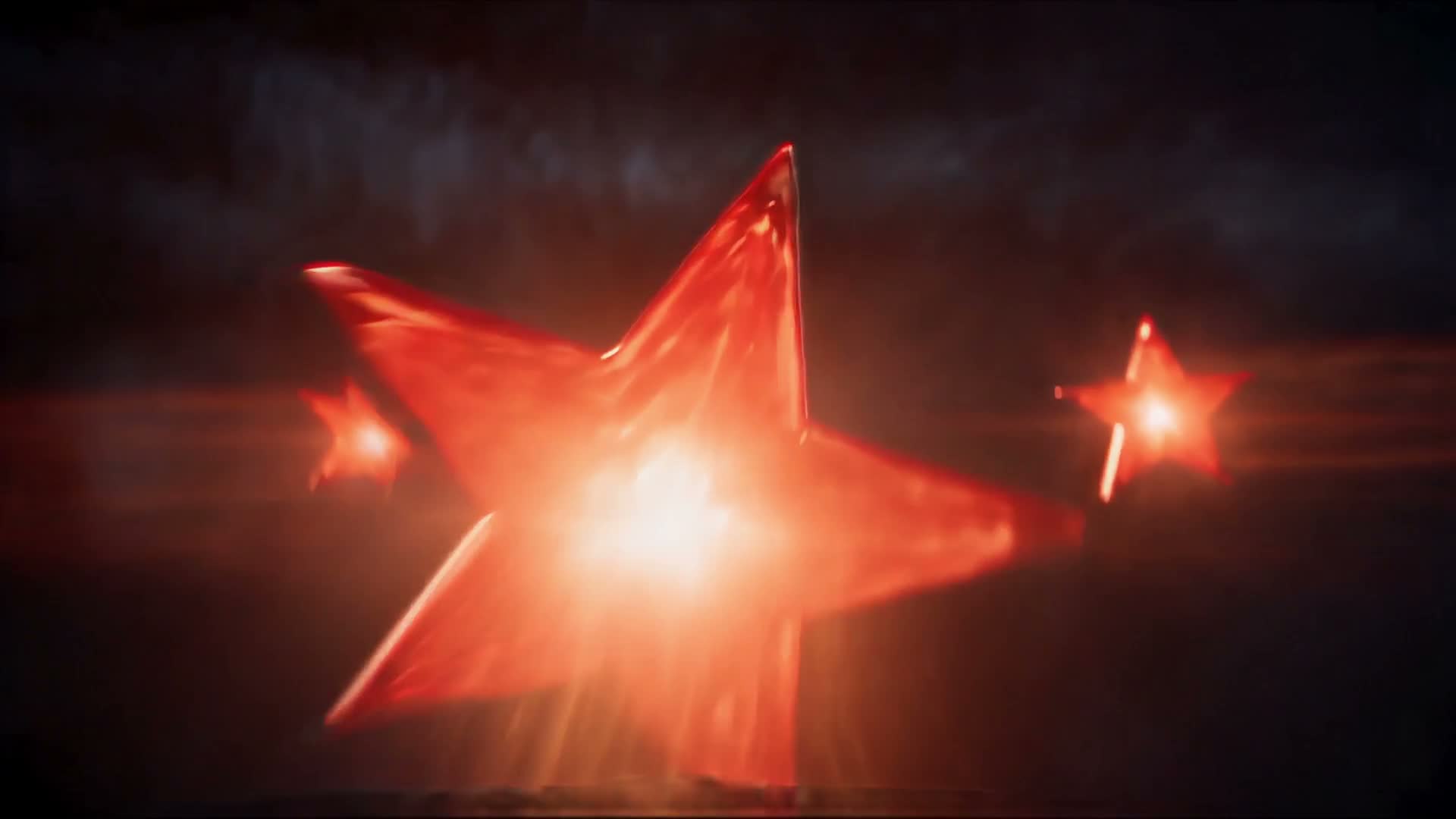 Grupo de estrellas rojas volando en arco sobre el humo